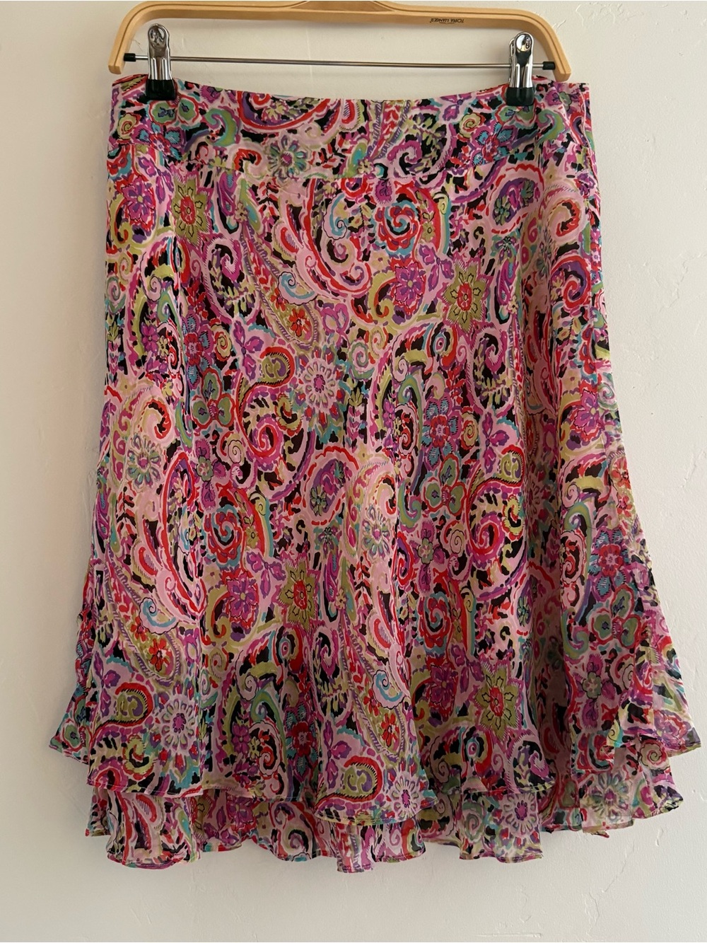 Sigrid Olsen Skirt Womens 8 P Pink Floral Hippie Ruffles Knee Length Zip Lined